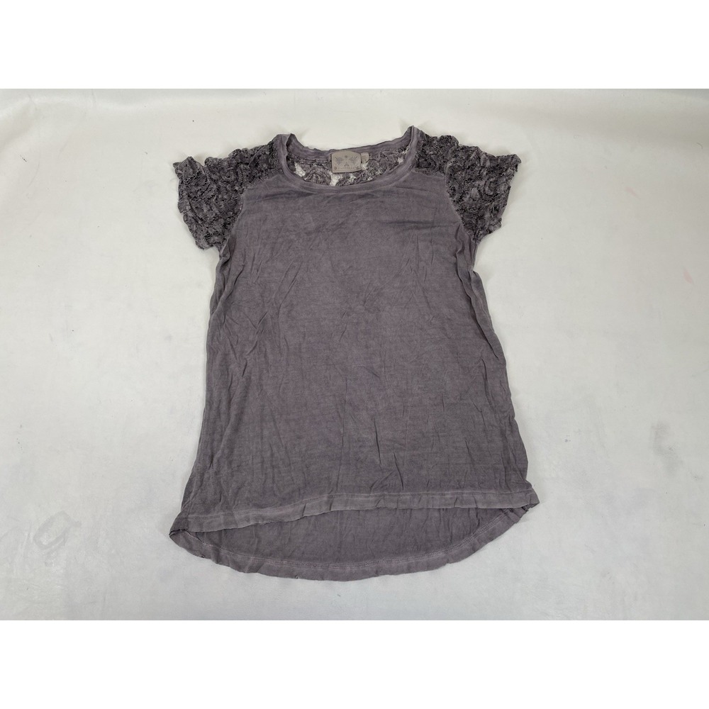 Dantelle Lace Accent Short Sleeve Blouse Womens Size‎ S Purple